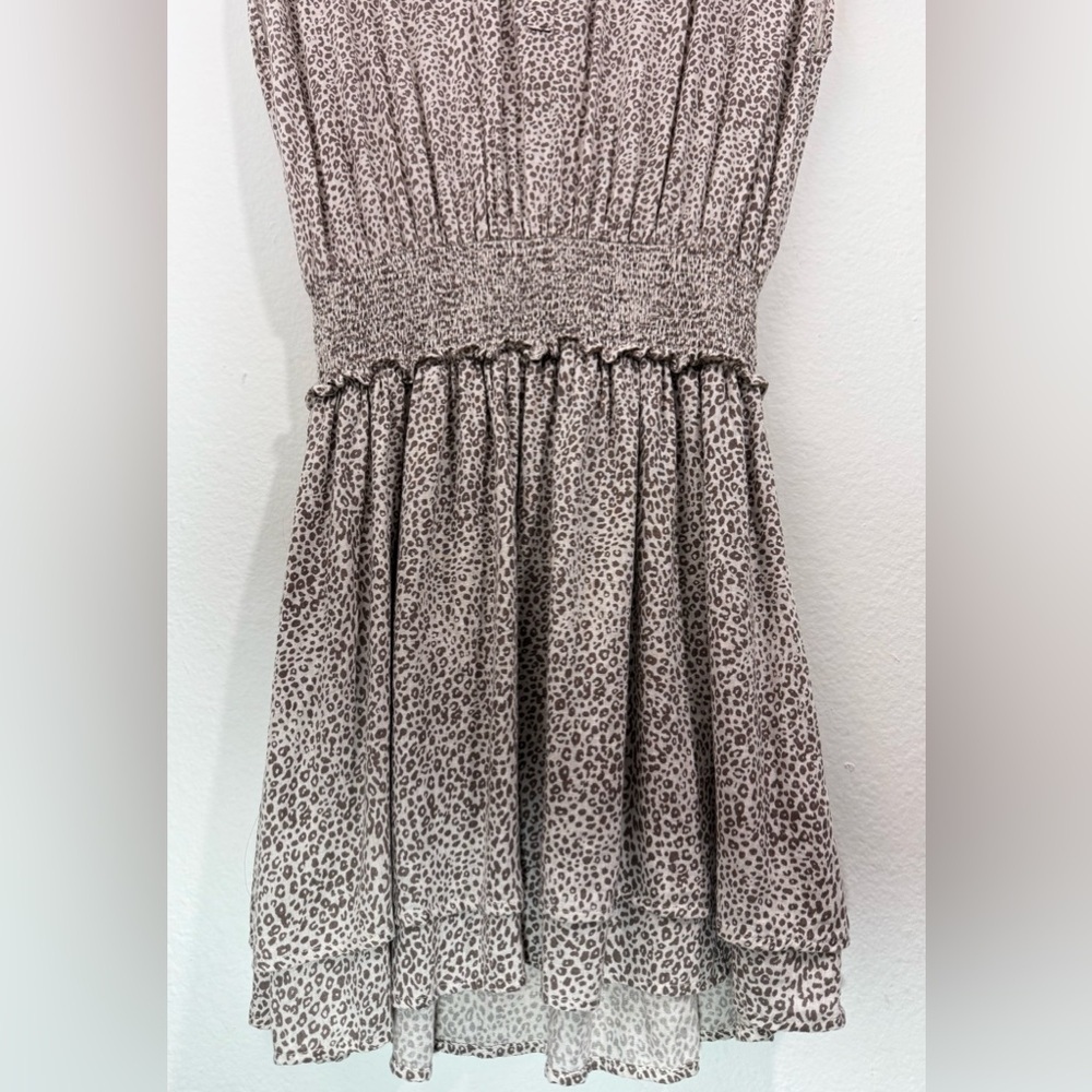 Rails Angelina Cheetah Print Mini Dress Linen Blend Smocked Waist Woman's Size L - Picture 8 of 12